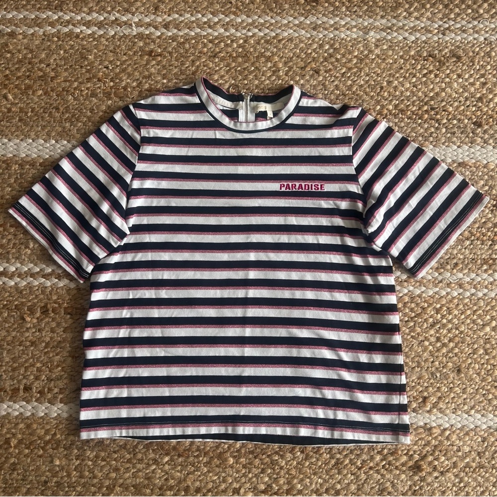 Maje Tiffany Paradise Striped Short Sleeve Top